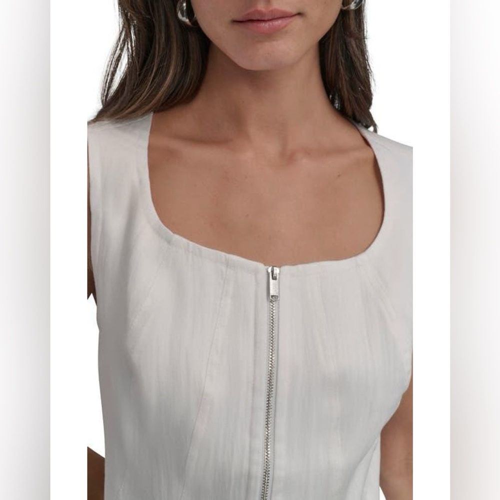 DKNY Cream Zip-Front Tank Top